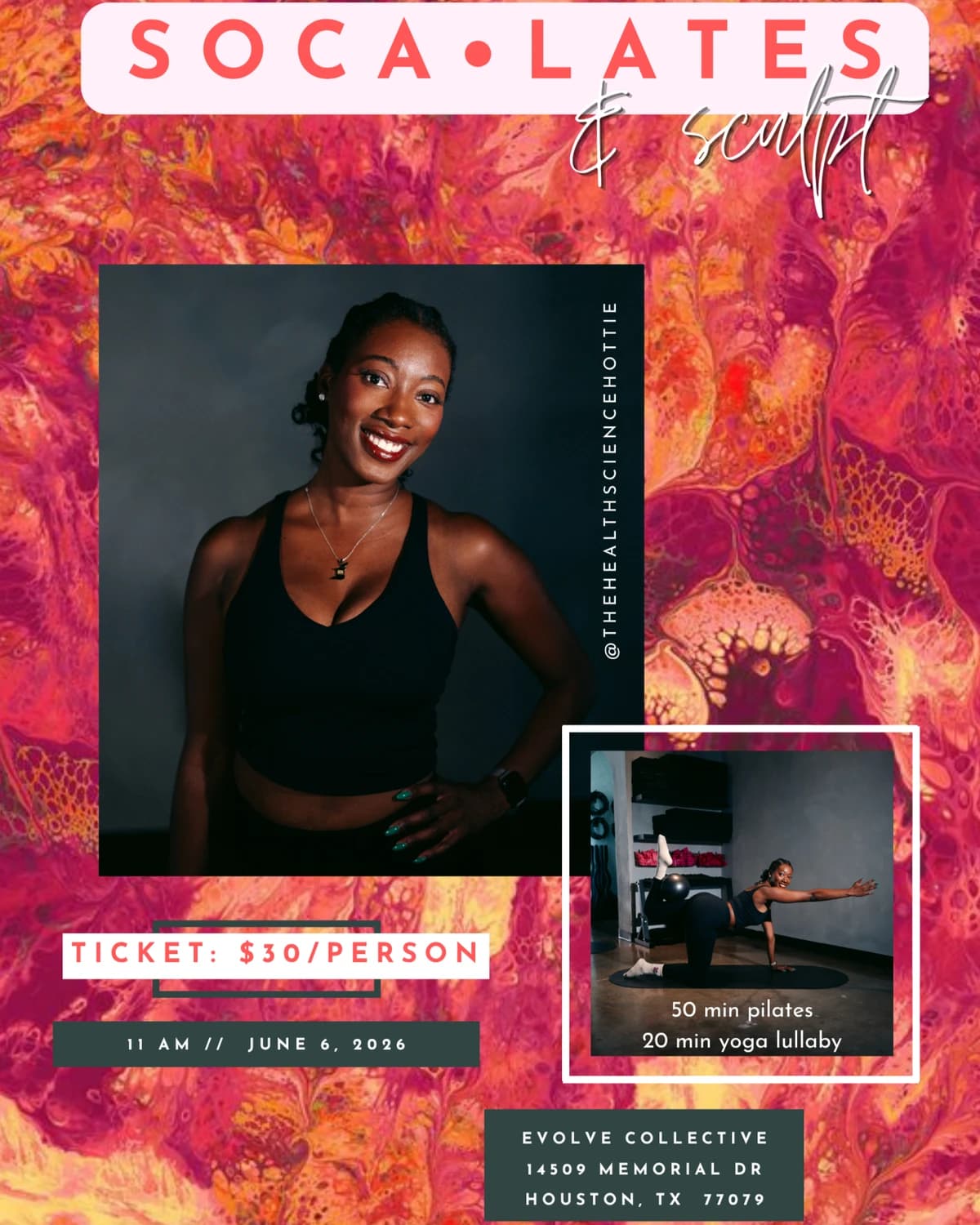 Soca•lates & Sculpt  hosted by thehealthsciencehottie — pilates classes in Houston
