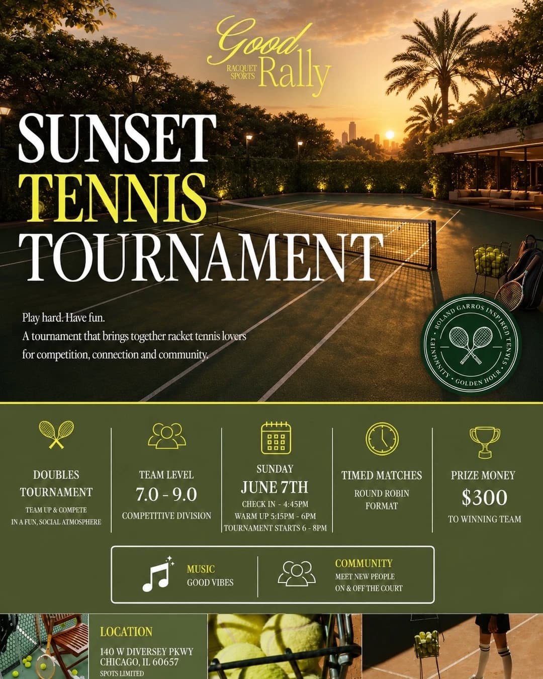Sunset Tennis Tournament 🎾🏆 hosted by Good Rally — outdoor activities in Chicago