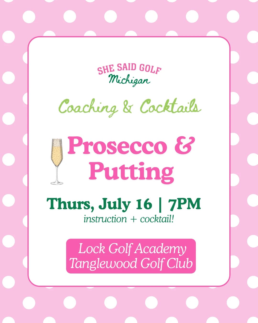 Prosecco & Putting Clinic hosted by She Said Golf Michigan — golf in South Lyon