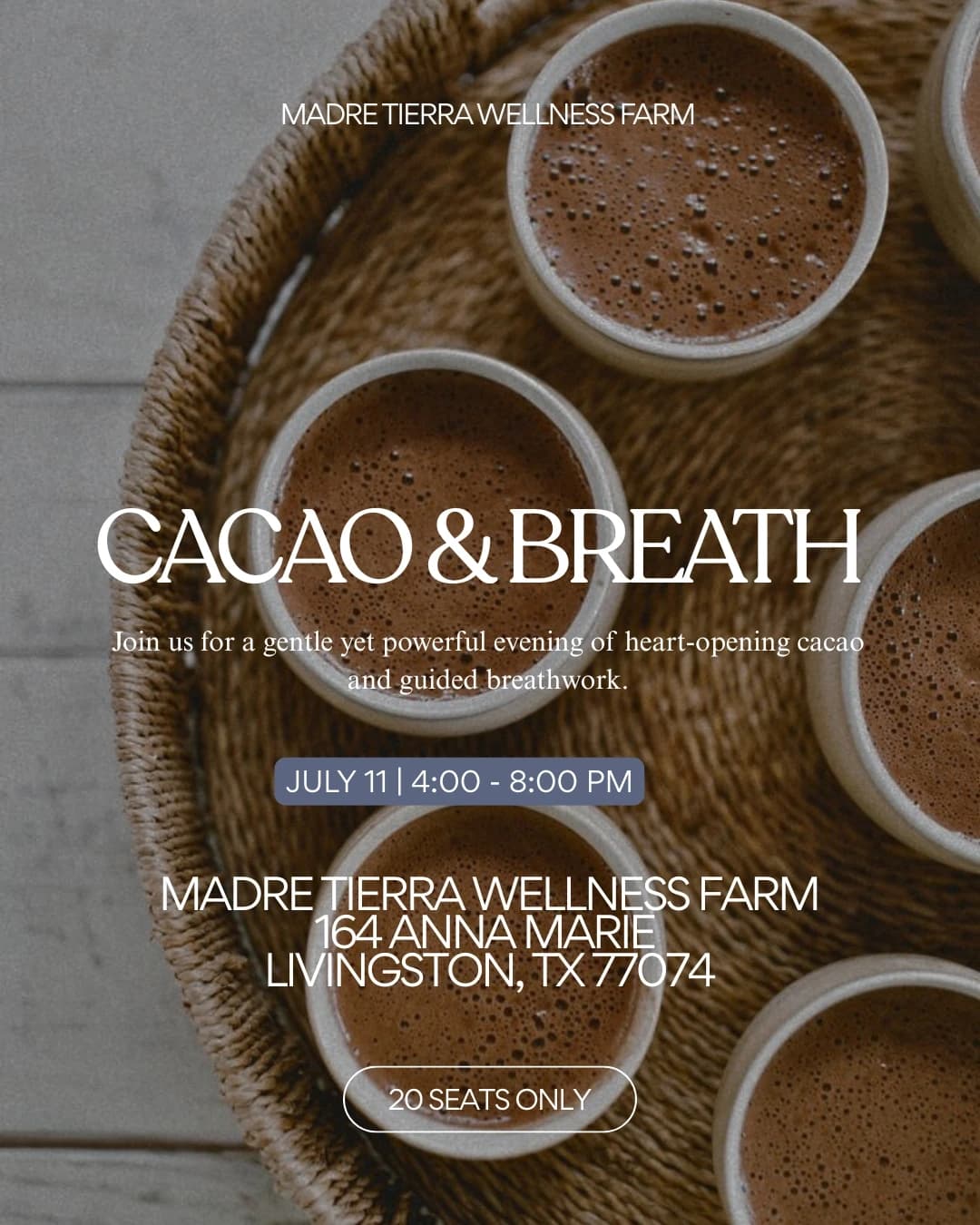 Cacao & Breath hosted by Madre Tierra Wellness Farm Community by Mayra Leal — yoga classes in Livingston