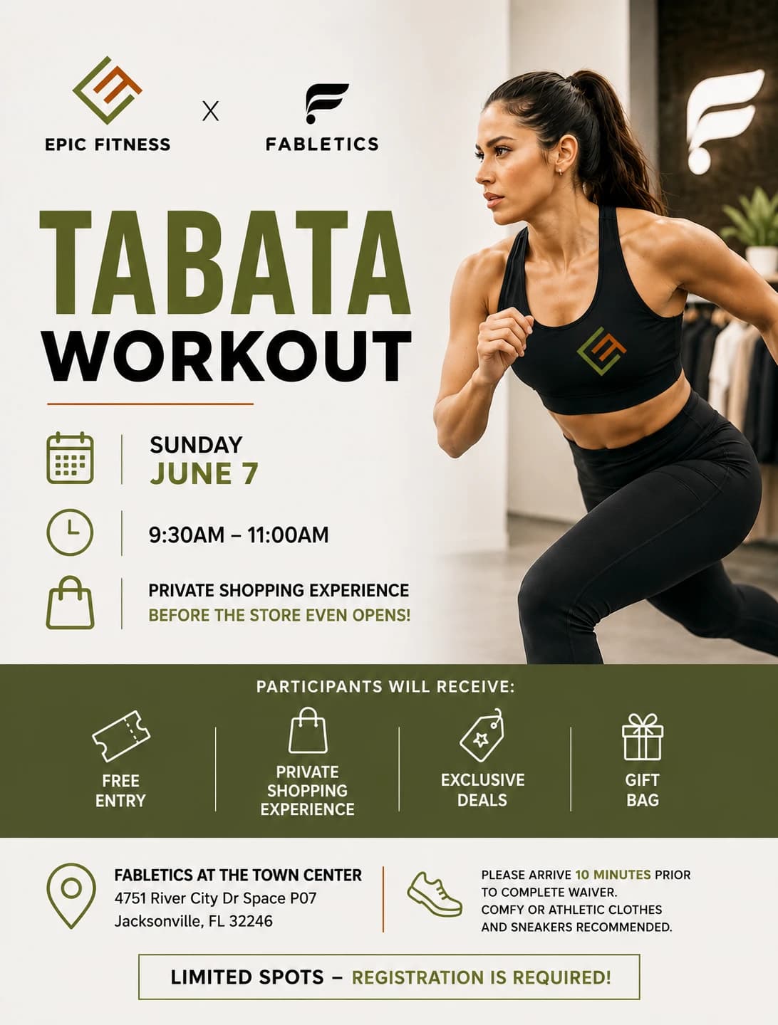 FREE TABATA AT FABLETICS BY EPIC FITNESS hosted by EPIC FITNESS — fitness events in Jacksonville