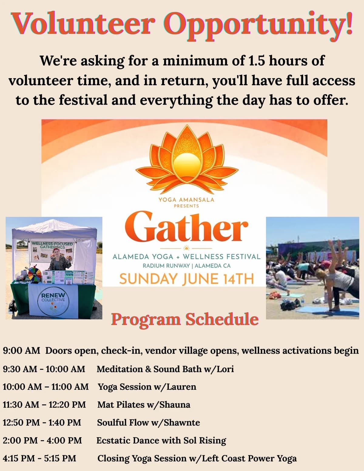 Volunteer Opportunity! Alameda Yoga & Wellness Festival hosted by Renew Collective — yoga classes in Alameda