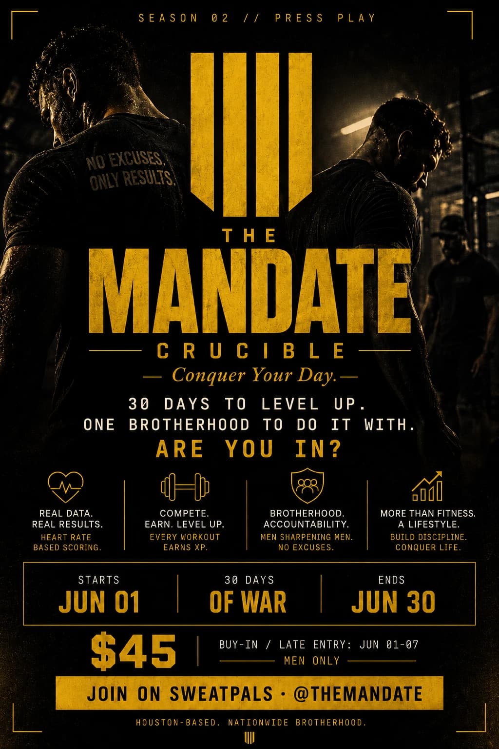 The Mandate Crucible — Season 02 (June 2026) hosted by The Mandate — fitness events in Houston