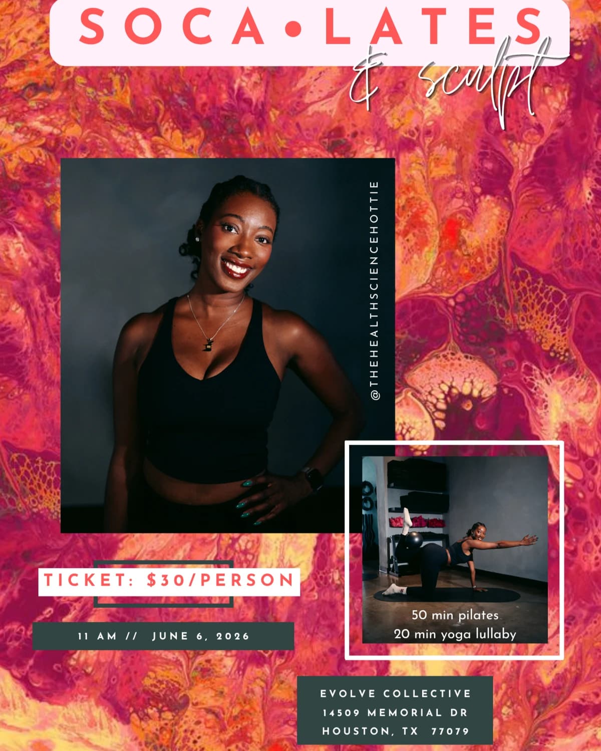 Soca•lates & Sculpt hosted by thehealthsciencehottie — pilates classes in Houston