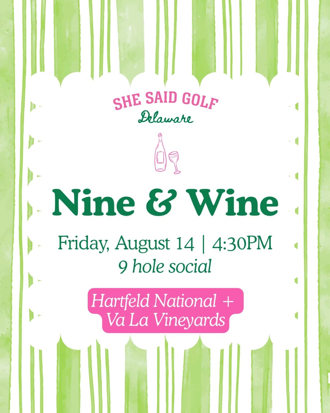 Nine & Wine Social hosted by She Said Golf Delaware — golf in Avondale