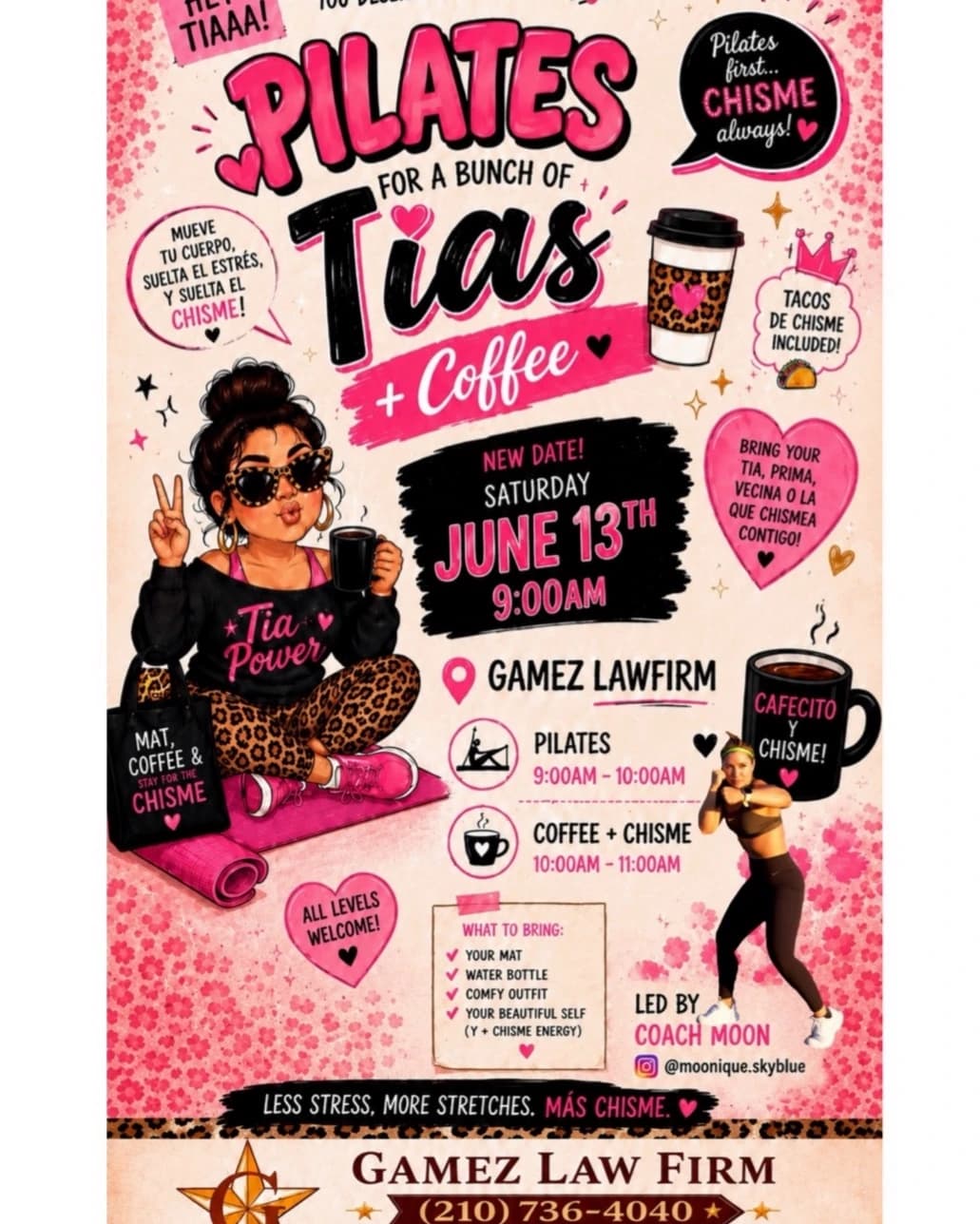 Pilates, Cafecito y Chisme! hosted by Moon Fitness  — pilates classes in San Antonio