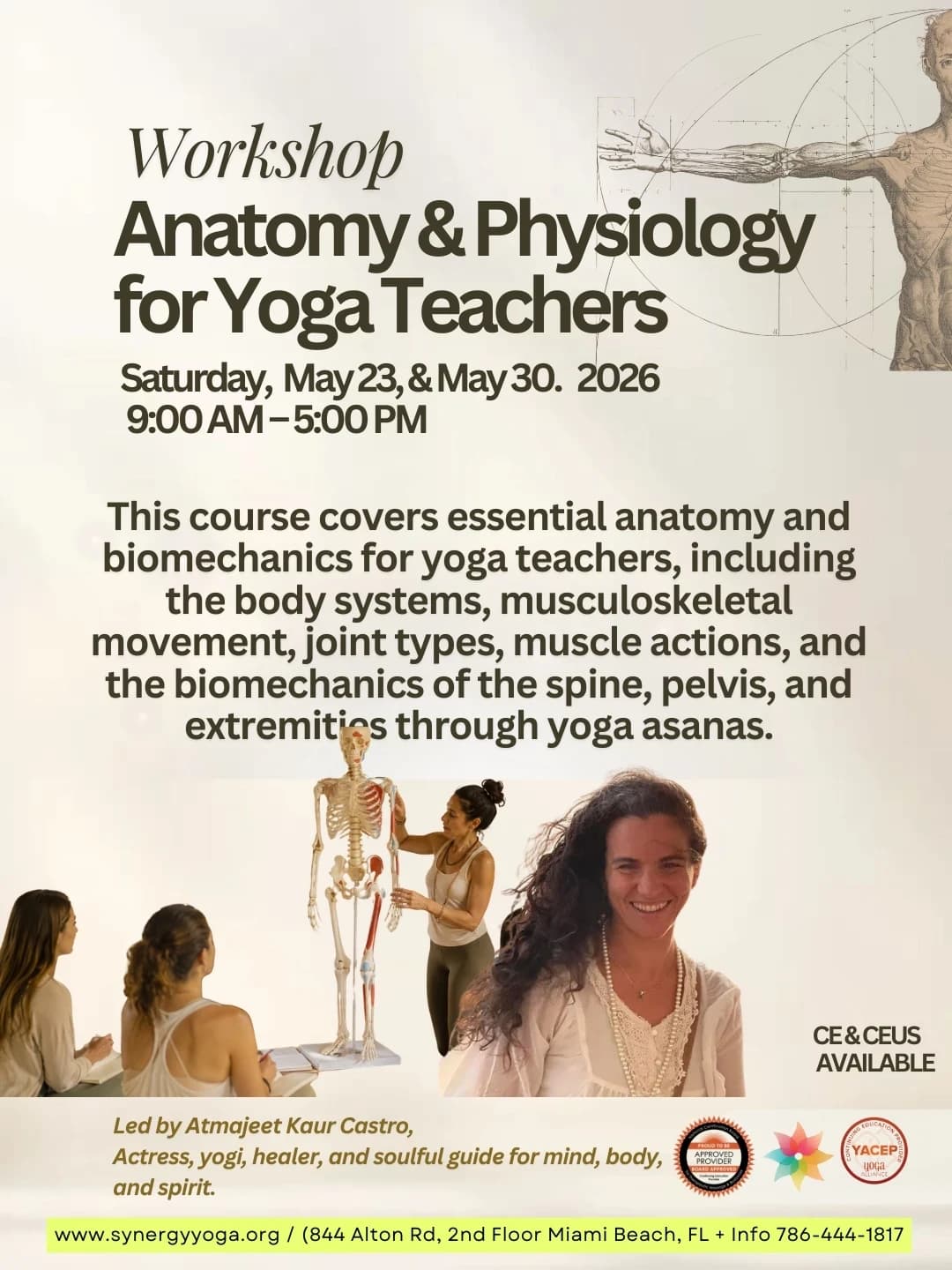 Anatomy & Physiology for Yoga Teachers- May 23 and May 30th- 9am-5pm hosted by Synergy Yoga & Holistic Wellness — workshops in Miami Beach