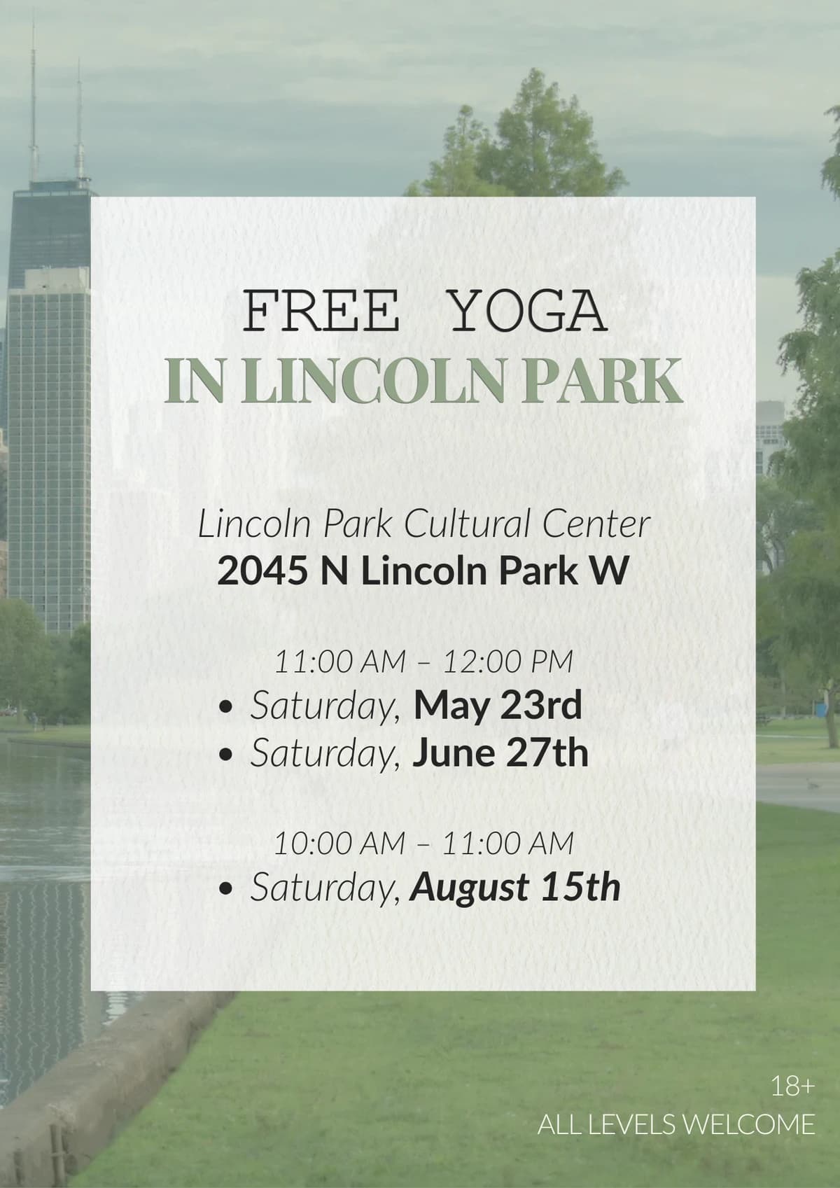 FREE YOGA in Lincoln Park hosted by Bella Valore Wellness — fitness events in Chicago